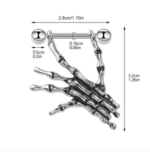 Skeleton Hand Nipple Shield Barbell (Pair) – Gothic 14G Titanium Bar Nipple Piercing Jewelry - Image 2