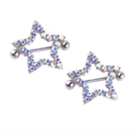 14G Internally Threaded F136 Titanium Straight Barbell Sparkling Star Nipple Shield Barbell - Iridescent Rhinestone Piercing Jewelry - Image 3