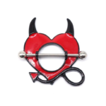 14G/24mm Internally Threaded F136 Titanium Straight Barbell 1 Pair Devil Heart Nipple Shields - Red & Black Gothic 14G Nipple Rings