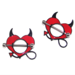 14G/24mm Internally Threaded F136 Titanium Straight Barbell 1 Pair Devil Heart Nipple Shields - Red & Black Gothic 14G Nipple Rings - Image 4