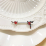 Red Heart Devil Wing Nipple Barbell Piercing - Gothic Y2K Body Jewelry - Image 2