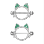 14g/18mm Internally Threaded F136 Titanium Straight Barbell Sparkly Green-Eyed Cat Nipple Shield Barbell - Cute Feline Piercing Jewelry - 图片 4