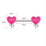 14G/16mm "Yes Daddy" Heart Drip Nipple Shield Barbell - Pink Y2K Body Jewelry - 图片 2