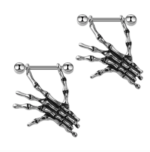 Skeleton Hand Nipple Shield Barbell (Pair) – Gothic 14G Titanium Bar Nipple Piercing Jewelry - Image 4