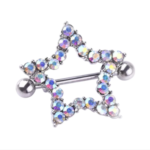 14G Internally Threaded F136 Titanium Straight Barbell Sparkling Star Nipple Shield Barbell - Iridescent Rhinestone Piercing Jewelry - Image 2