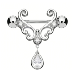 14g/18mm Internally Threaded F136 Titanium Straight Barbell Vintage Filigree Nipple Shield with Tear-Drop Dangle Jewelry