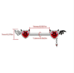 Red Heart Devil Wing Nipple Barbell Piercing - Gothic Y2K Body Jewelry - Image 3