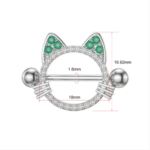 14g/18mm Internally Threaded F136 Titanium Straight Barbell Sparkly Green-Eyed Cat Nipple Shield Barbell - Cute Feline Piercing Jewelry - 图片 2