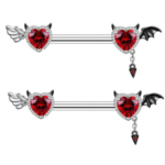 Red Heart Devil Wing Nipple Barbell Piercing - Gothic Y2K Body Jewelry - Image 4