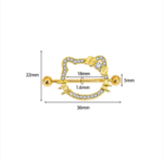 14G/26mm Sparkling Kitty Shield Nipple Barbell – Y2K Aesthetic Kawaii Piercing Jewelry – Gold & Silver：圖片 4
