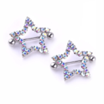 14G Internally Threaded F136 Titanium Straight Barbell Sparkling Star Nipple Shield Barbell - Iridescent Rhinestone Piercing Jewelry