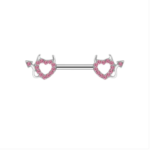 14G/14mm Playful Pink Devil Heart Nipple Barbell – Romantic Edgy Body Jewelry - Image 3