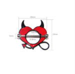 14G/24mm Internally Threaded F136 Titanium Straight Barbell 1 Pair Devil Heart Nipple Shields - Red & Black Gothic 14G Nipple Rings - Image 2