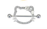 14G/26mm Sparkling Kitty Shield Nipple Barbell – Y2K Aesthetic Kawaii Piercing Jewelry – Gold & Silver：圖片 2
