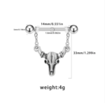 14G/20mm Internally Threaded F136 Titanium Straight Barbell Vintage Bull Skull Nipple Piercing Shield with Dangle Chains – Western Gothic Body Jewelry - 画像 (3)