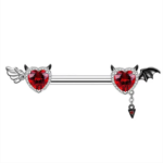 Red Heart Devil Wing Nipple Barbell Piercing - Gothic Y2K Body Jewelry