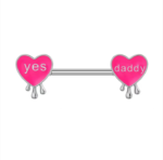14G/16mm "Yes Daddy" Heart Drip Nipple Shield Barbell - Pink Y2K Body Jewelry