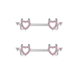 14G/14mm Playful Pink Devil Heart Nipple Barbell – Romantic Edgy Body Jewelry