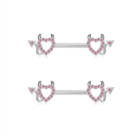 14G/14mm Playful Pink Devil Heart Nipple Barbell – Romantic Edgy Body Jewelry