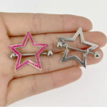14G Internally Threaded F136 Titanium Straight Barbell Y2K Enamel Star Nipple Shield Piercing - Punk Aesthetic Body Jewelry - Image 2