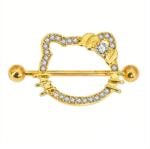 14G/26mm Sparkling Kitty Shield Nipple Barbell – Y2K Aesthetic Kawaii Piercing Jewelry – Gold & Silver