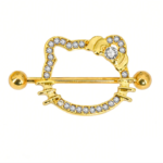 14G/26mm Sparkling Kitty Shield Nipple Barbell – Y2K Aesthetic Kawaii Piercing Jewelry – Gold & Silver