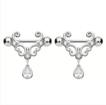 14g/18mm Internally Threaded F136 Titanium Straight Barbell Vintage Filigree Nipple Shield with Tear-Drop Dangle Jewelry - Image 4