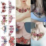 【A6】Colored flower tattoo stickers for men and women, collarbone chest European and American scar-covering flower arm tattoo stickers